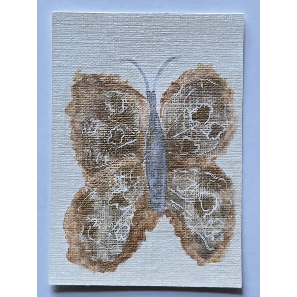 ACEO Original Art Metallic Silver and Copper Butterfly Painting